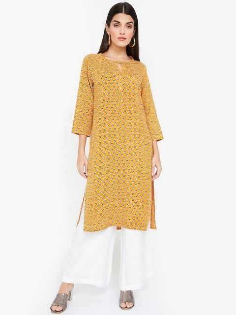 

Melange by Lifestyle Women Mustard Yellow Printed Straight Kurta