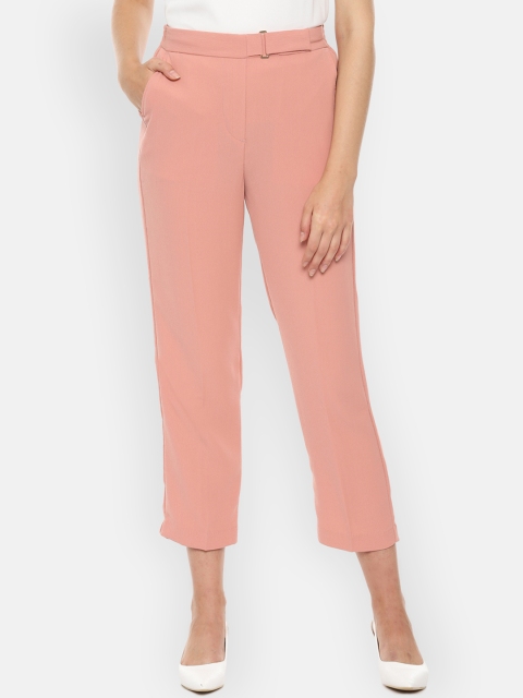 

Van Heusen Woman Women Peach-Coloured Regular Fit Solid Crop Regular Trousers