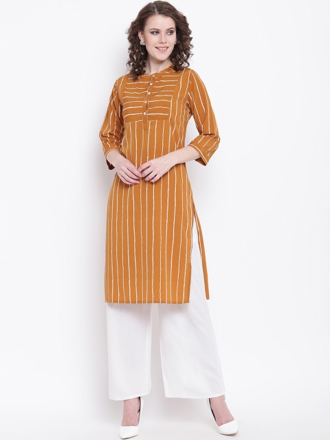 

Napra Women Mustard Yellow & White Striped Straight Kurta