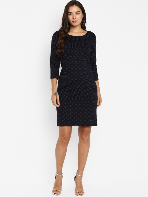 

FOSH Women Printed Navy Blue Sheath Dress