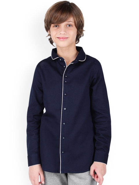 

One Friday Boys Navy Blue Regular Fit Solid Party Shirt