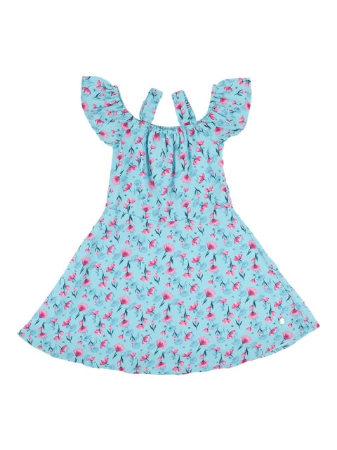 Allen Solly Junior Girls Blue & Pink Floral Printed Fit and Flare Dress