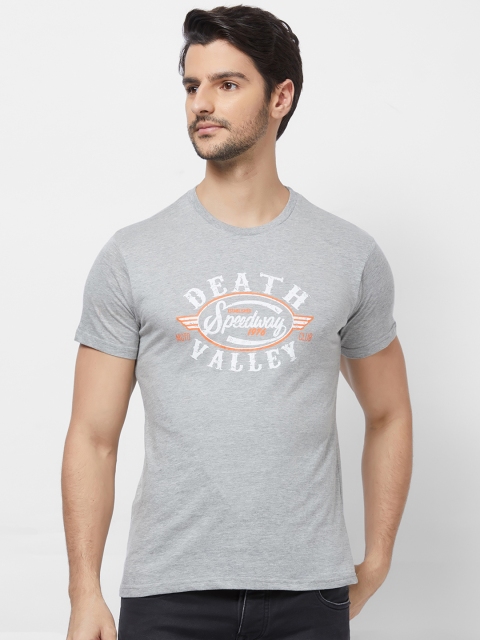 

Imagica Men Grey Melange Printed Round Neck T-shirt