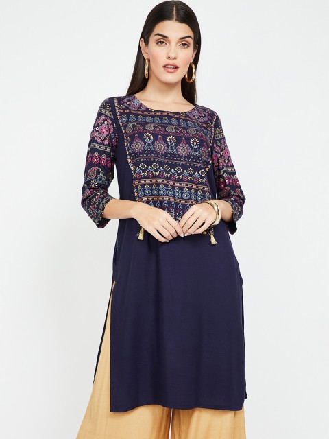 

Melange by Lifestyle Women Navy Blue Printed Straight Kurta