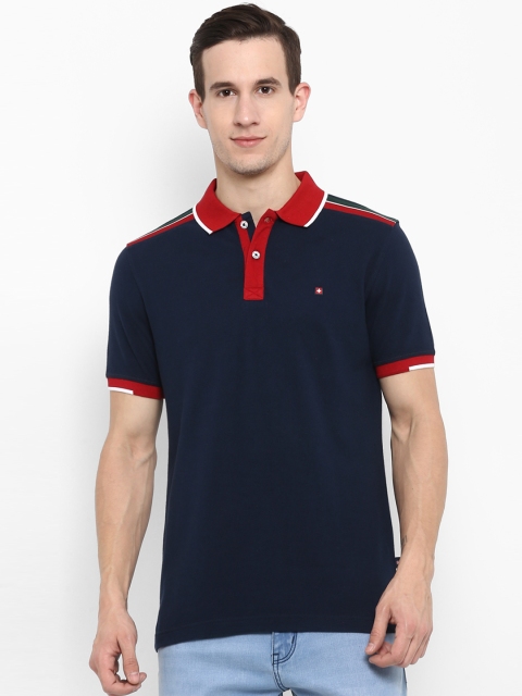 

SWISS MILITARY Men Navy Blue Solid Polo Collar Slim Fit Pure Cotton T-shirt