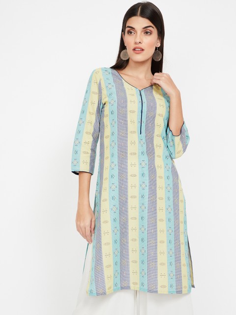 

Melange by Lifestyle Women Beige & Blue Striped Straight Kurta