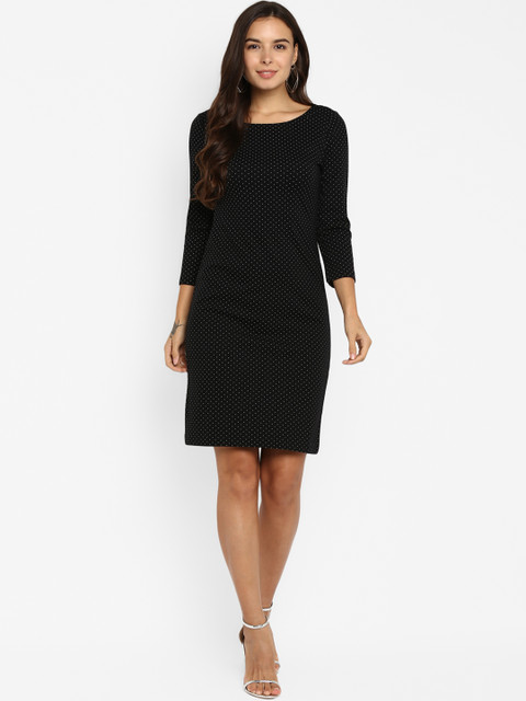 

FOSH Women Printed Black Sheath Dress