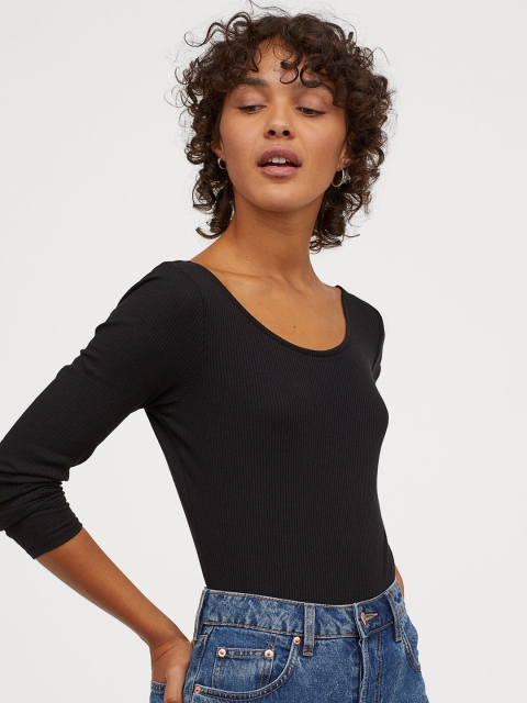 H&M Women Black Solid Long-Sleeved Body