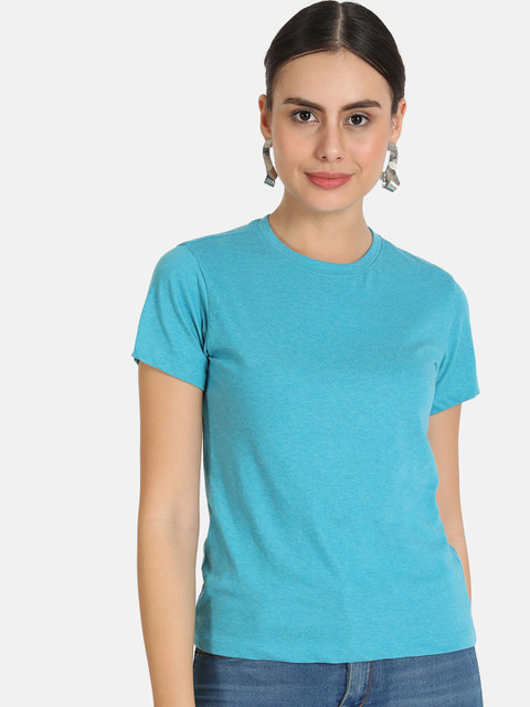 

VividArtsy Women Blue Solid Round Neck T-shirt