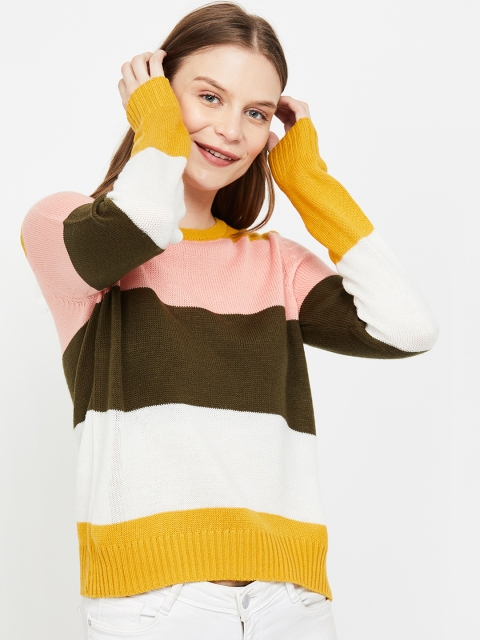 

Bossini Women Brown & Peach-Coloured Striped Sweater