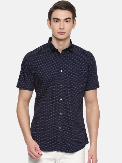 

Van Heusen Sport Men Navy Blue & Yellow Printed Slim Fit Casual Shirt