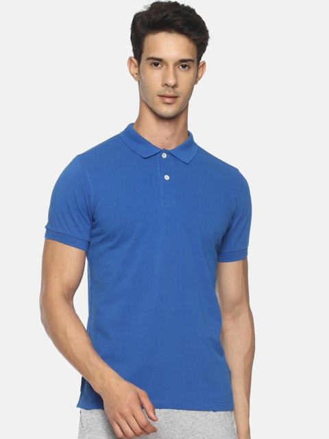

Soul Space Men Blue Solid Polo Collar T-shirt
