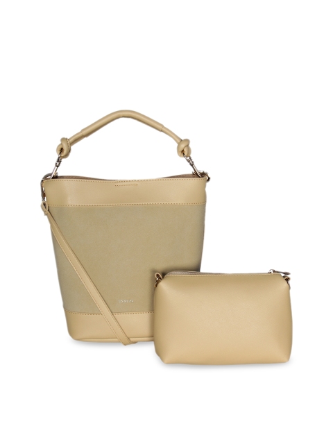 

ESBEDA Beige Colourblocked Handheld Bag with a Pouch