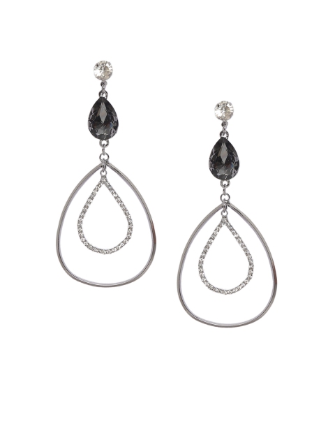 

Mali Fionna Silver-Toned & Black Teardrop Shaped Drop Earrings