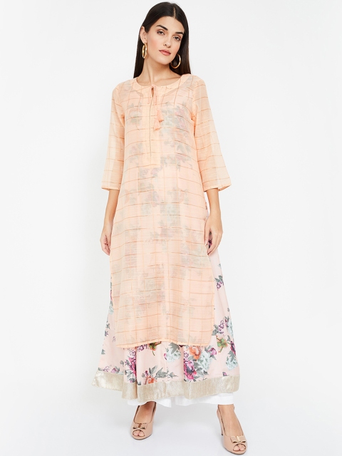 

Melange by Lifestyle Women Peach-Coloured Printed A-Line Kurta