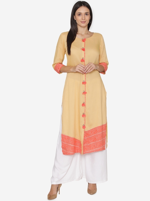 

Laabha Women Beige & Peach-Coloured Printed Straight Kurta