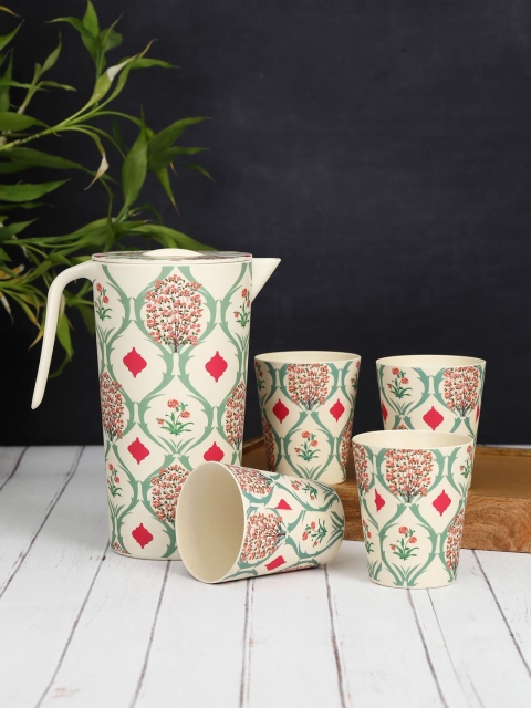 

India Circus by Krsnaa Mehta Pink 5-Pieces Printed Bamboo Water Jugs Set