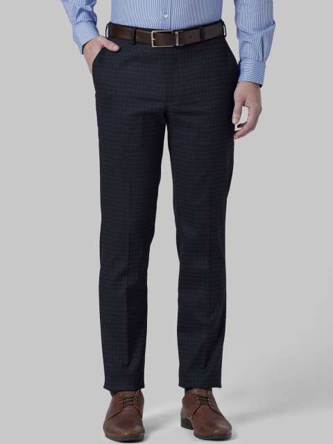 

Park Avenue Men Navy Blue Checked Regular Fit Formal Trousers