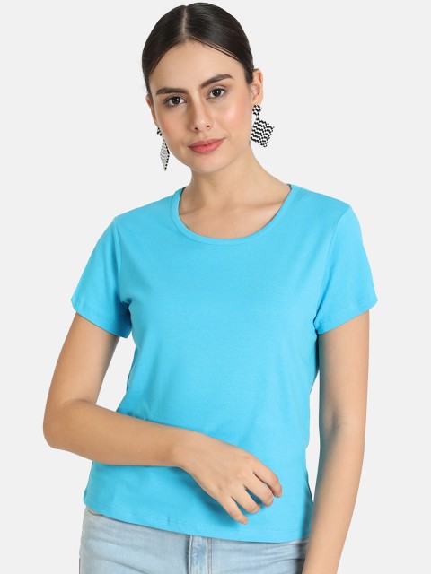 

VividArtsy Women Blue Solid Round Neck T-shirt