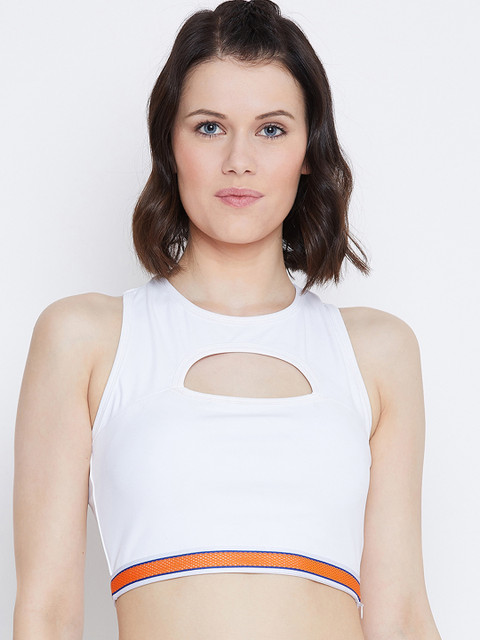 

PERFKT-U White Solid Non-Wired Non Padded Sports Bra DE-10219