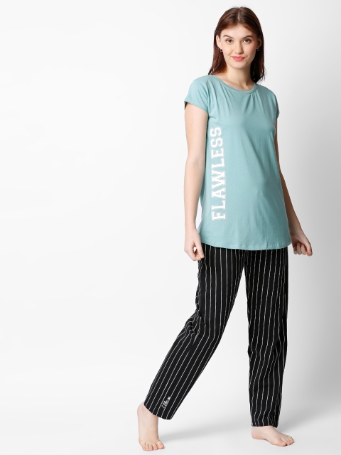 

I like me Women Green & Black Solid Night suit
