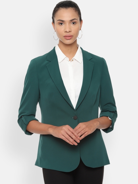 

Van Heusen Woman Women Green Solid Single-Breasted Formal Blazer