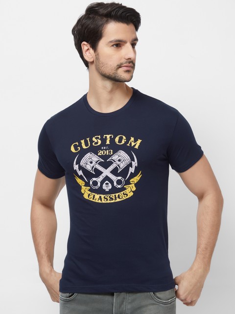 

Imagica Men Navy Blue Printed Round Neck T-shirt