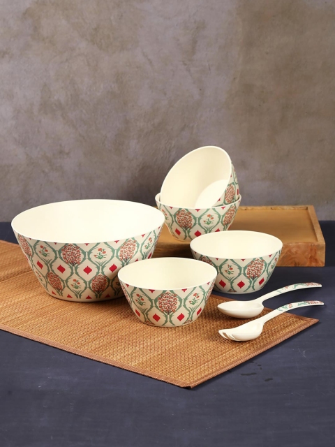 

India Circus by Krsnaa Mehta Cream-Coloured 7-Pieces Printed Bamboo Bowls Set