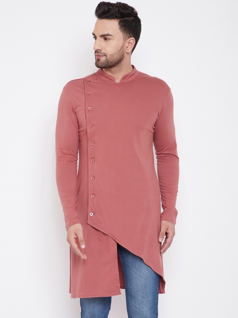 

Hypernation Men Peach-Coloured Solid Straight Kurta