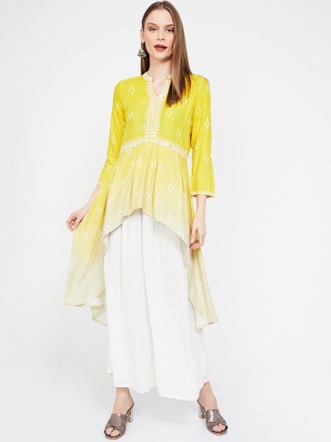 

Colour Me by Melange Women Yellow & White Embroidered A-Line Kurta