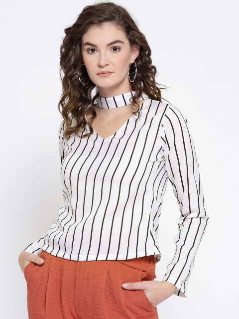 

Berrylush Women White & Black Striped Top