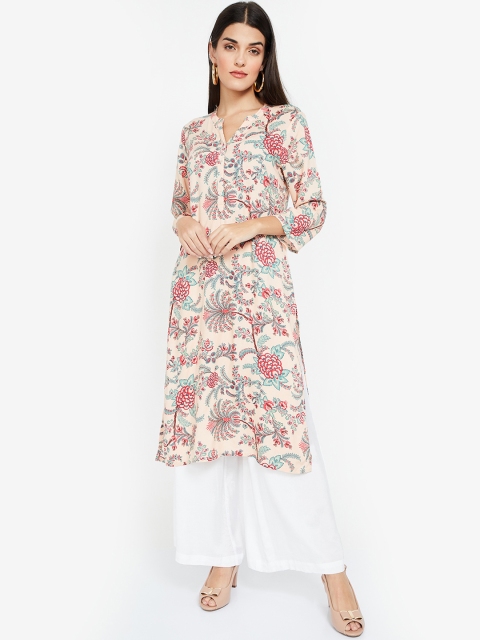 

Melange by Lifestyle Women Cream-Coloured & Peach-Coloured Printed Straight Kurta