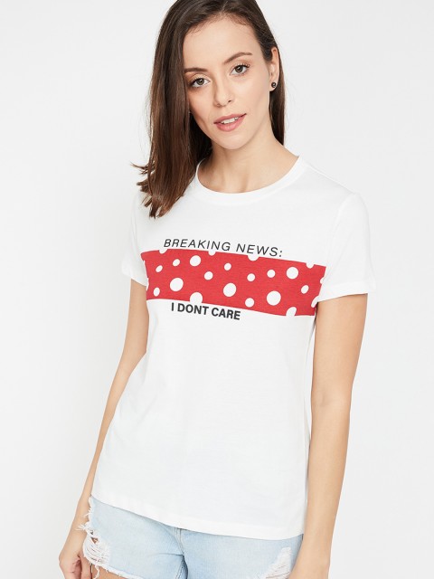 

Ginger by Lifestyle Women White & Red Printed Round Neck T-shirt