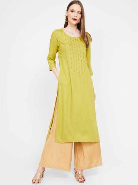 Melange by Lifestyle Women Lime Green Solid Straight Kurta