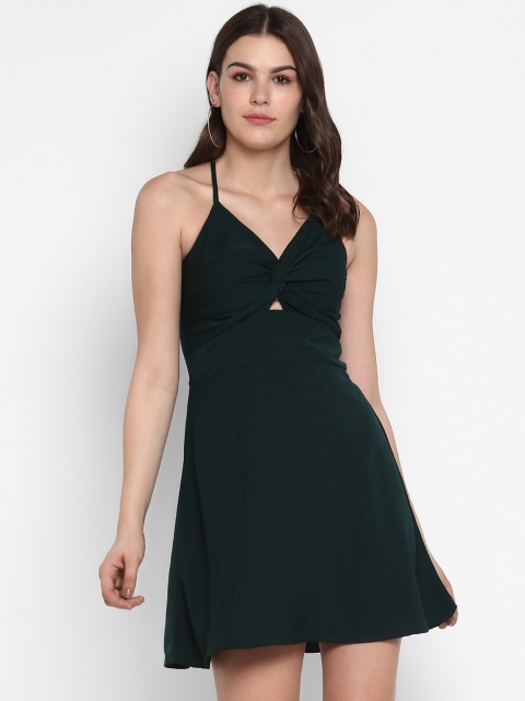 

MIAMINX Women Green Solid Fit and Flare Dress