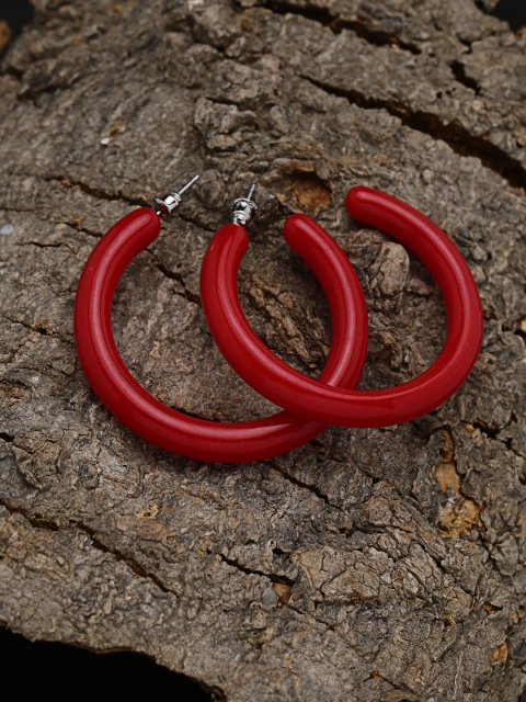 

ZeroKaata Red Circular Half Hoop Earrings