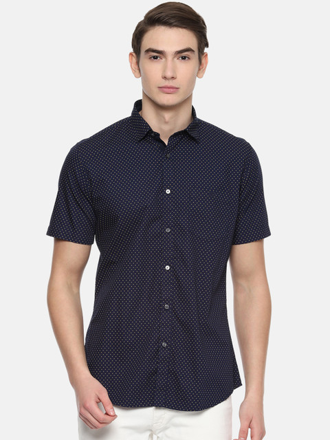 

Van Heusen Sport Men Navy Blue & Yellow Printed Slim Fit Casual Shirt