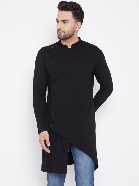 

Hypernation Men Black Solid Straight Kurta