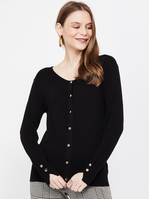 

Bossini Women Black Solid Cardigan Sweater