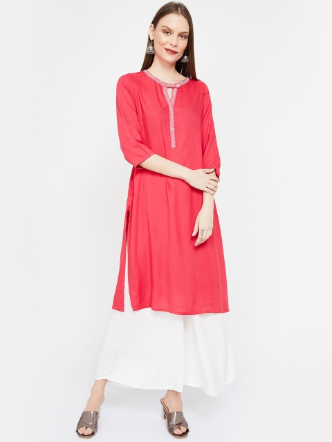 

Melange by Lifestyle Women Fuchsia & White Embroidered Straight Kurta