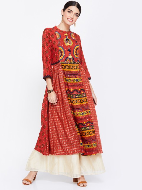 

Melange by Lifestyle Women Rust Red & Yellow Printed A-Line Kurta