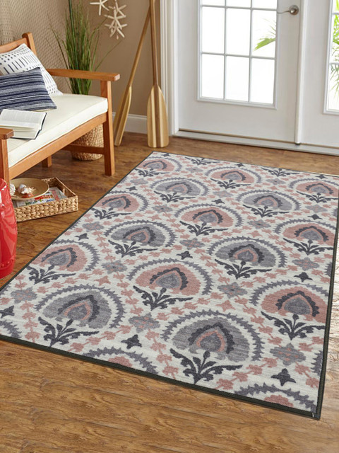 

RUGSMITH Grey & Off-White Printed Anti-Skid Carpet