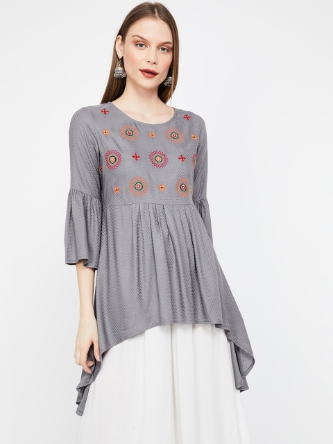 

Colour Me by Melange Women Grey Embroidered A-Line Kurti