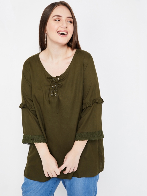 

nexus Plus Size Women Olive Brown Solid A-Line Top