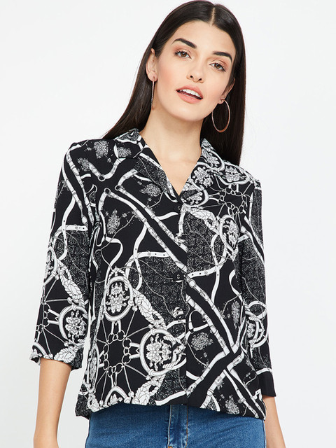 

CODE by Lifestyle Women Black Printed Shirt Style Top