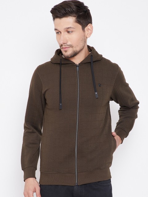 

Okane Men Olive Green Solid Hooded Sweatshirt
