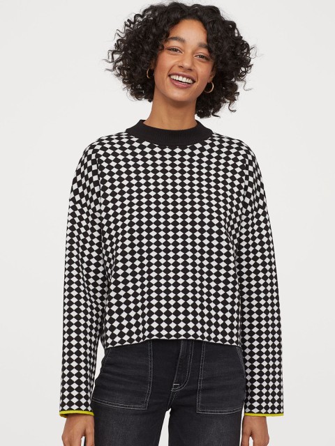 

H&M Black & White Jacquard-Knit Jumper
