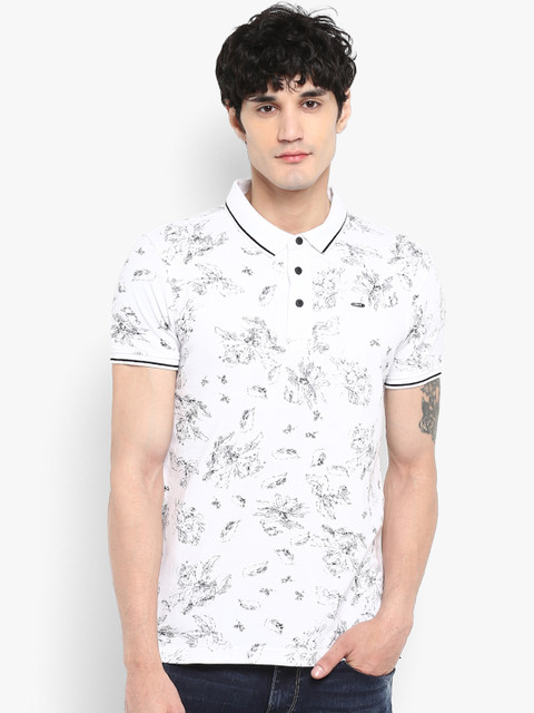 

SPYKAR Men White Printed Polo Collar T-shirt
