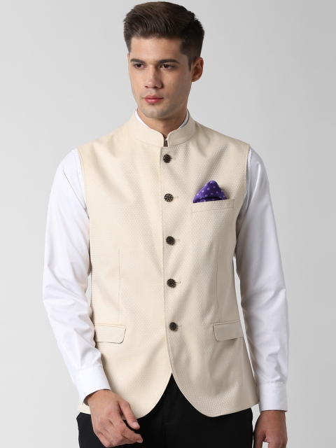 

Peter England Men Beige Woven Design Nehru Jacket