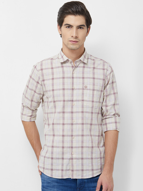 

Integriti Men Cream-Coloured & Maroon Slim Fit Checked Casual Shirt